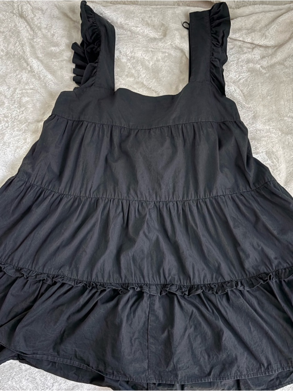 Ruffled Strap Black Tiered Mini Dress